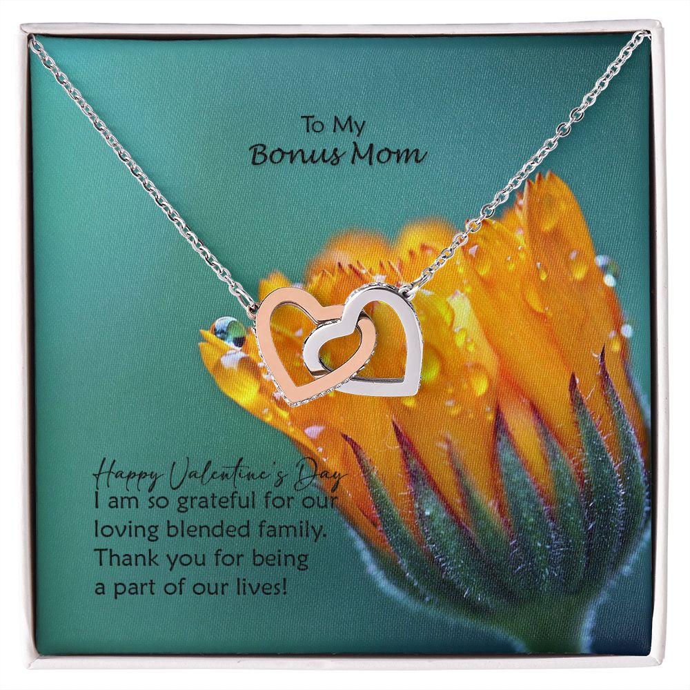 To My Bonus Mom, I Am So Grateful For Our Loving Blended Family - Interlocking Hearts Necklace - Gift for Mom