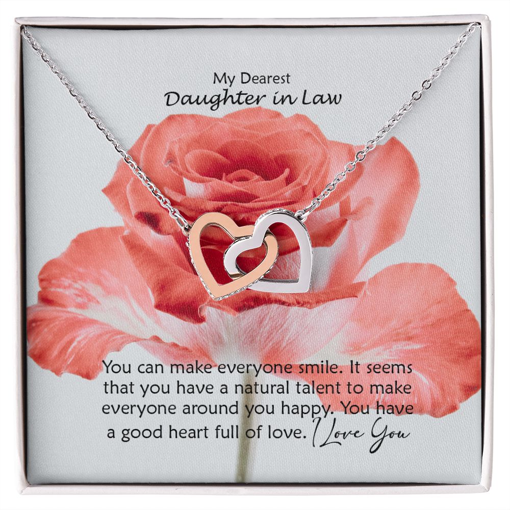 My Dearest Daughter in Law, It Seems That You Have A Natural Talent To Make Everyone Around You Happy - Interlocking Hearts Necklace - Gift for Daughter in Law