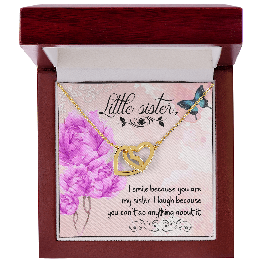 Little Sister, I Smile Because You Are My Sister - Interlocking Hearts Necklace - Gift for Sister