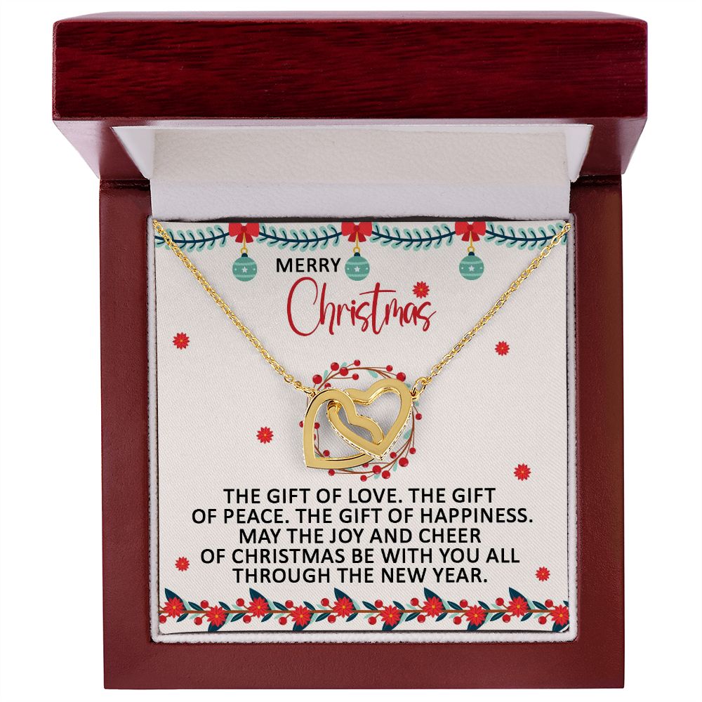 May The Joy and Cheer of Christmas Be With You - Interlocking Hearts Necklace - Gift for Her