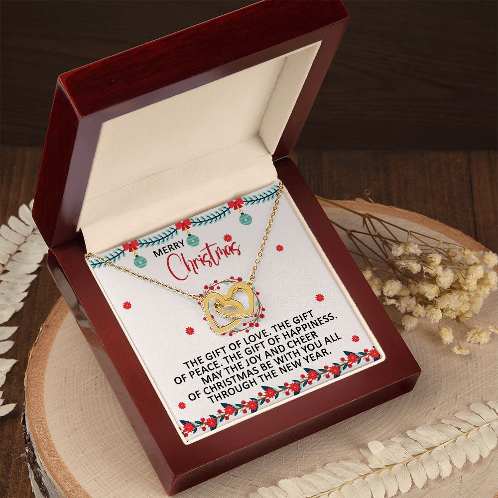 May The Joy and Cheer of Christmas Be With You - Interlocking Hearts Necklace - Gift for Her