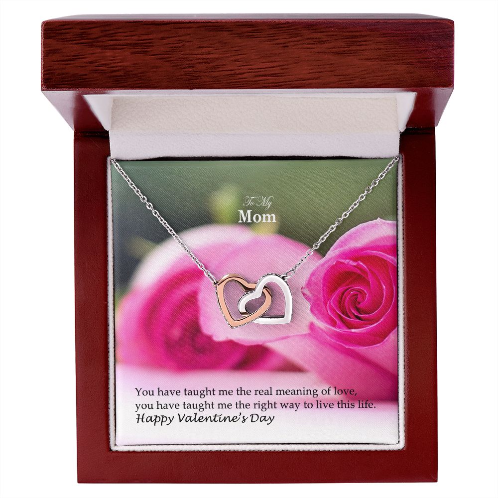 To My Mom, You Have Taught Me The Real Meaning of Love - Interlocking Hearts Necklace - Gift for Mom