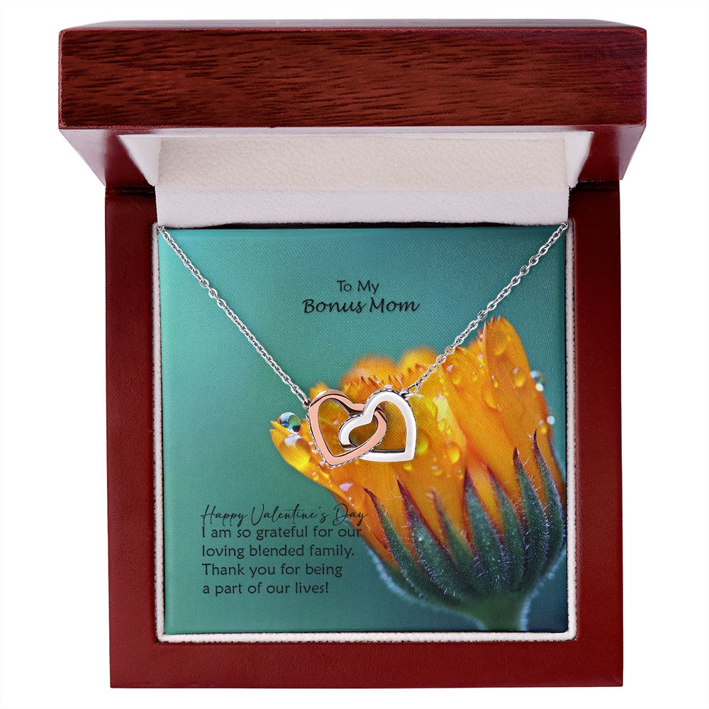 To My Bonus Mom, I Am So Grateful For Our Loving Blended Family - Interlocking Hearts Necklace - Gift for Mom