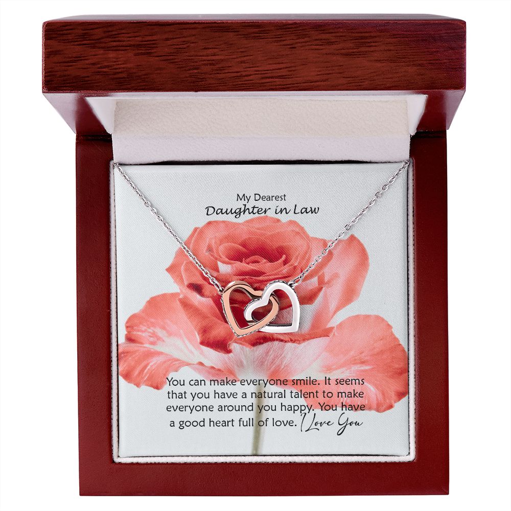My Dearest Daughter in Law, It Seems That You Have A Natural Talent To Make Everyone Around You Happy - Interlocking Hearts Necklace - Gift for Daughter in Law