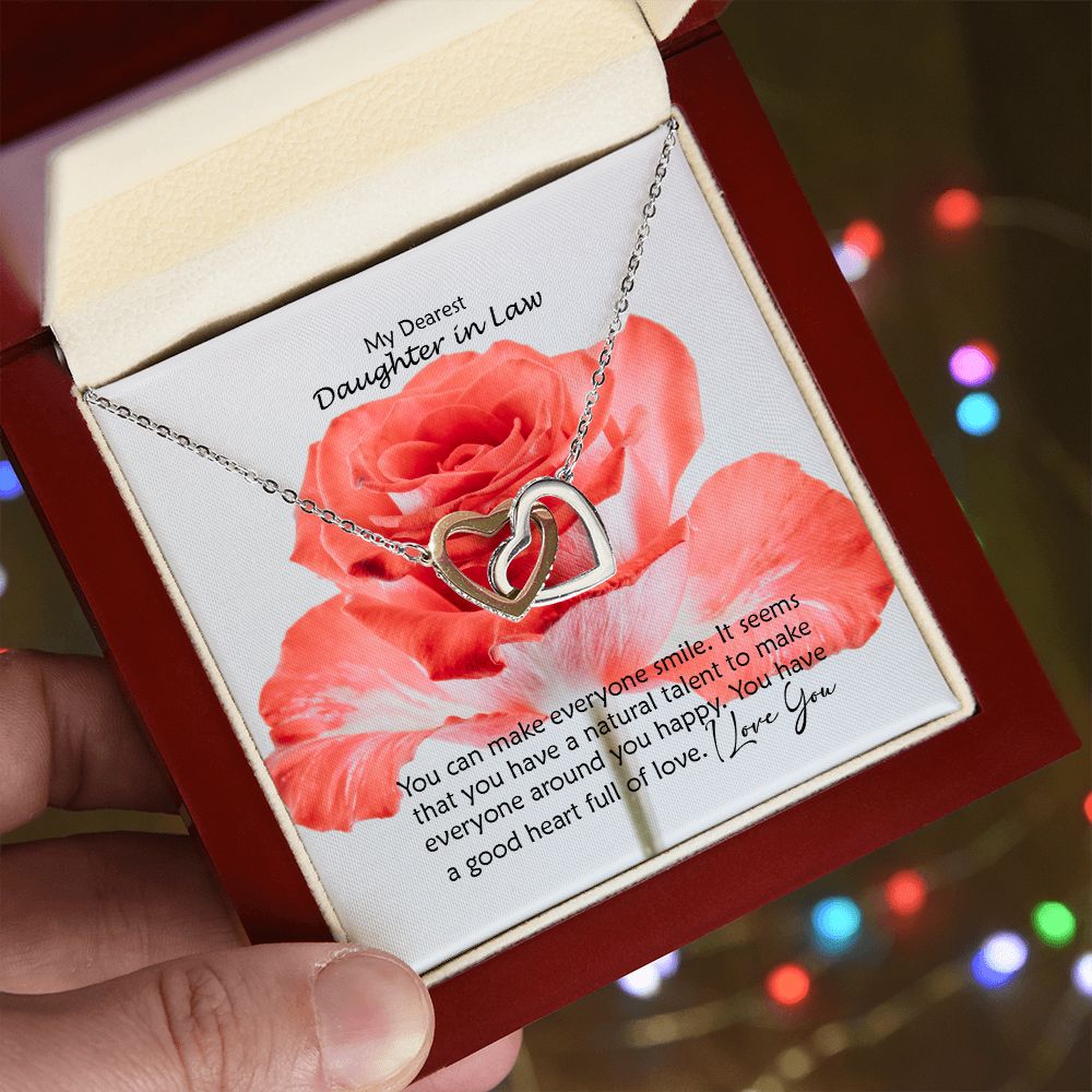 My Dearest Daughter in Law, It Seems That You Have A Natural Talent To Make Everyone Around You Happy - Interlocking Hearts Necklace - Gift for Daughter in Law