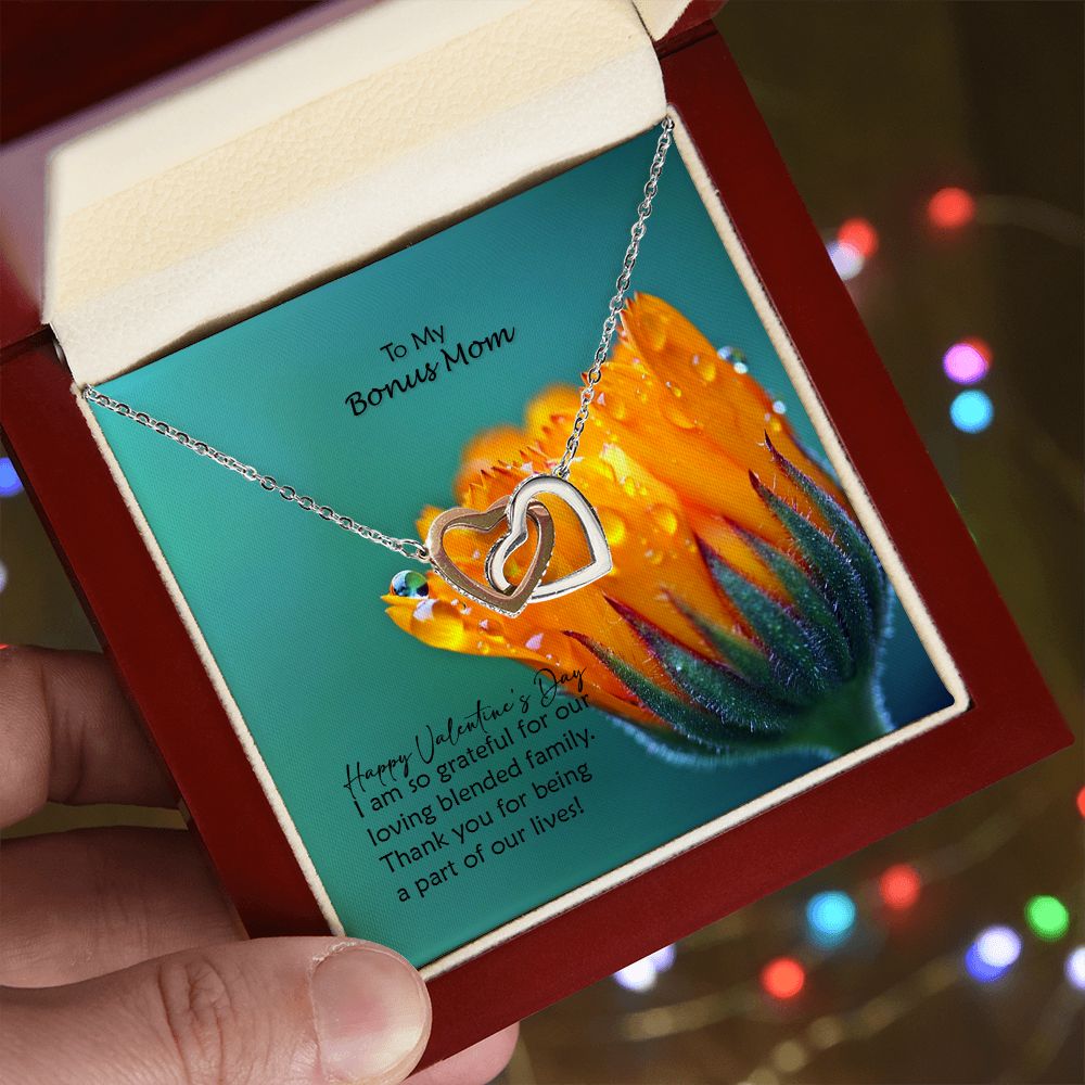 To My Bonus Mom, I Am So Grateful For Our Loving Blended Family - Interlocking Hearts Necklace - Gift for Mom