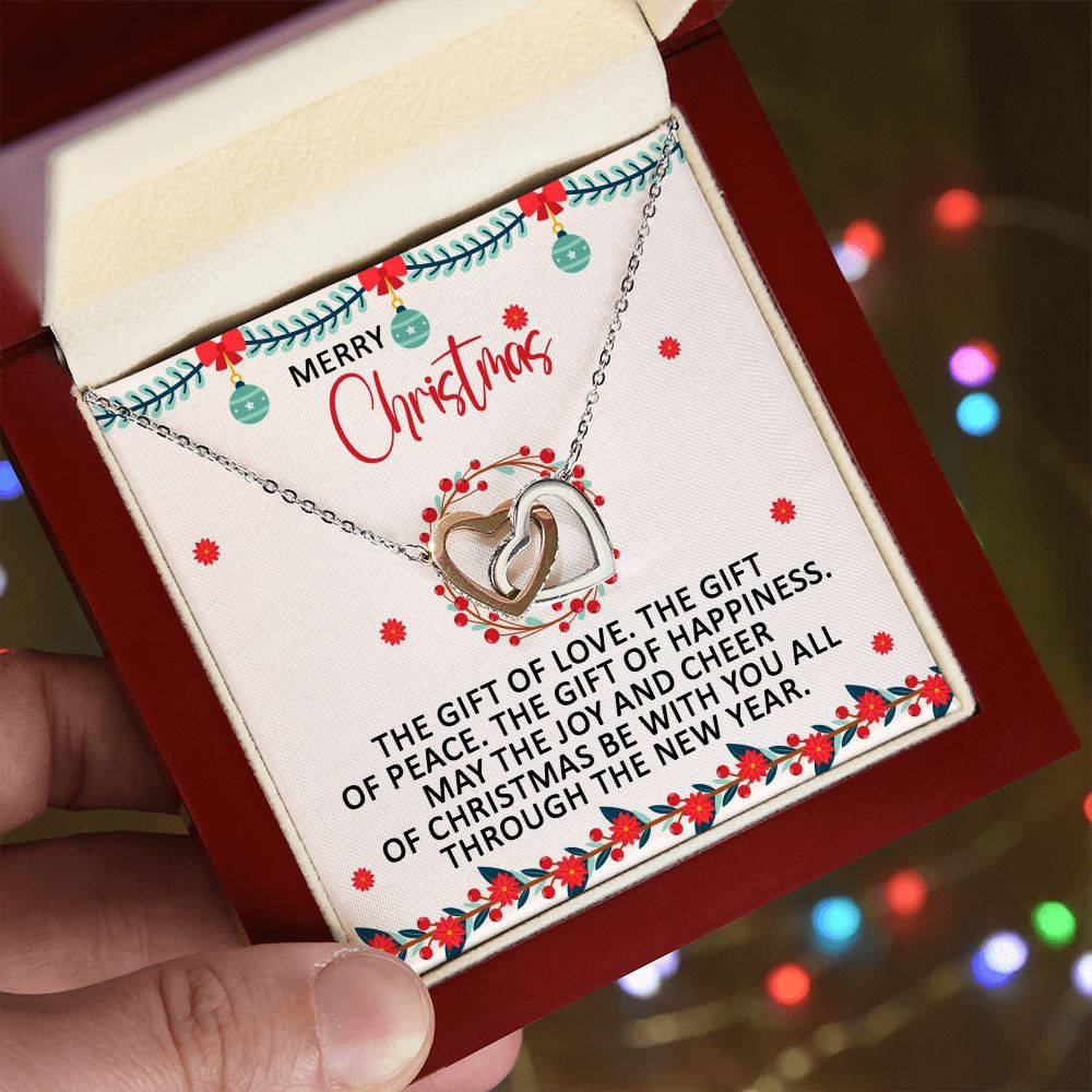 May The Joy and Cheer of Christmas Be With You - Interlocking Hearts Necklace - Gift for Her
