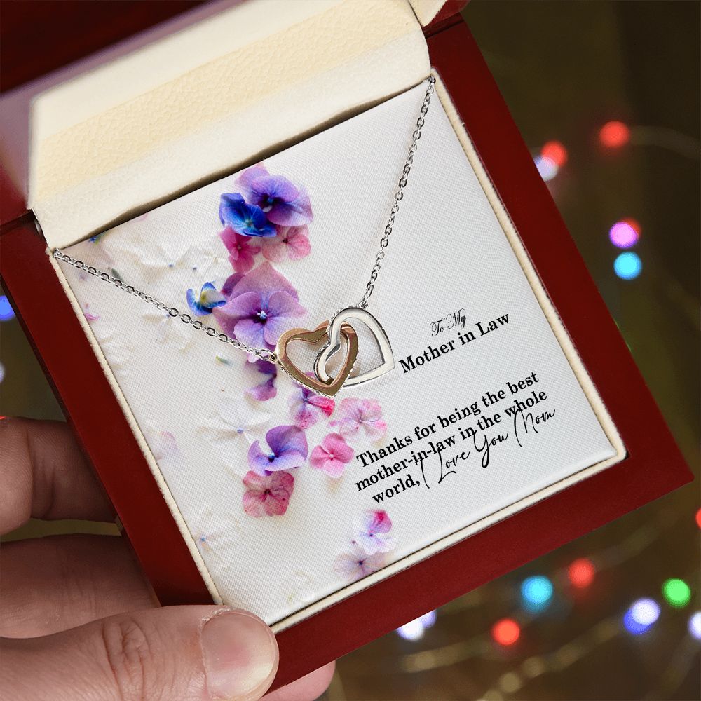 To My Mother in law, Thanks For Being The Best Mother-in-law in the Whole World - Interlocking Hearts Necklace - Gift for Mother in law