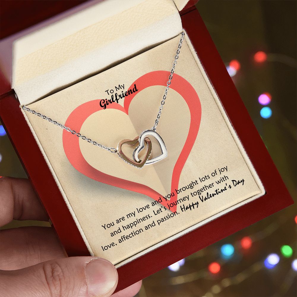 To My Girlfriend, You Are My Love And You Brought Lots of Joy & Happiness - Interlocking Hearts Necklace - Gift for Girlfriend