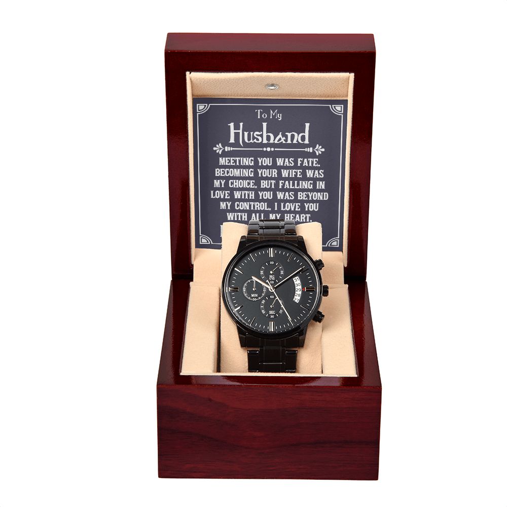 To My Husband, I Love You With All My Heart - Black Chronograph Watch - Gift for Husband