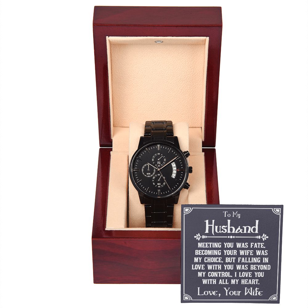 To My Husband, I Love You With All My Heart - Black Chronograph Watch - Gift for Husband