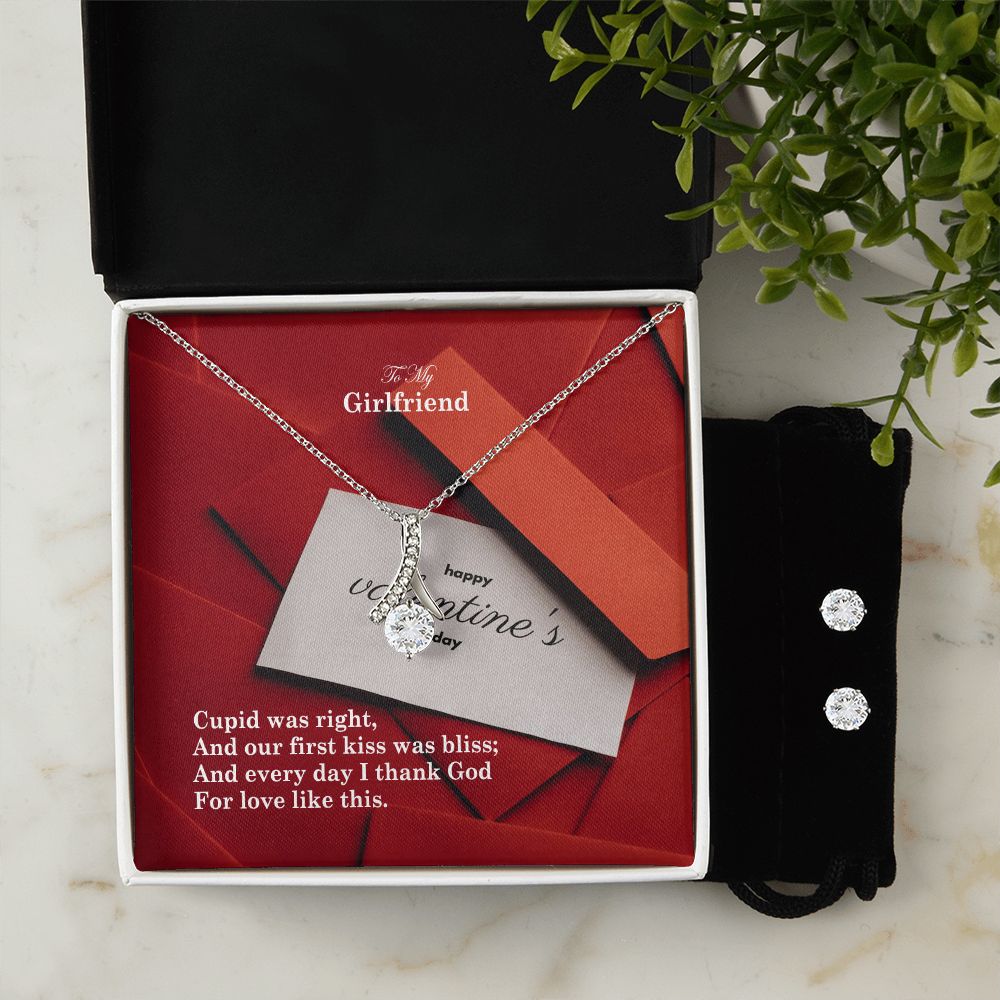 To My Girlfriend, And Every Day I Thank God For Love Like This - Alluring Beauty Necklace & Clear CZ Earrings - Gift for Girlfriend