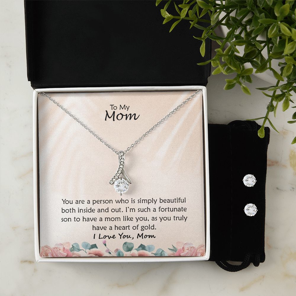 To My Mom, You Are A Person Who Is Simply Beautiful Both Inside and Out - Alluring Beauty & Clear CZ Earrings - Gift for Mom