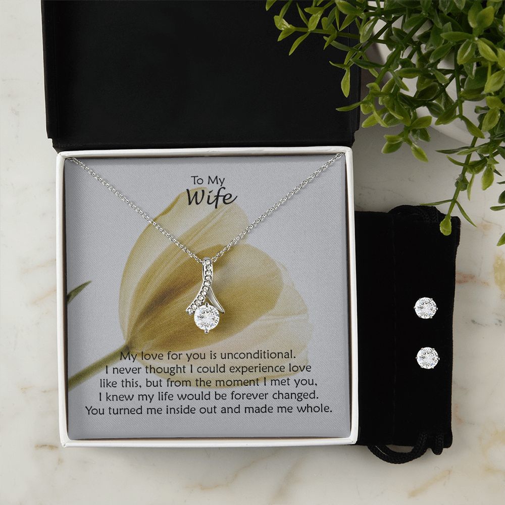 To My Wife, My Love For You is Unconditional - Alluring Beauty & Clear CZ Earrings - Gift for Wife