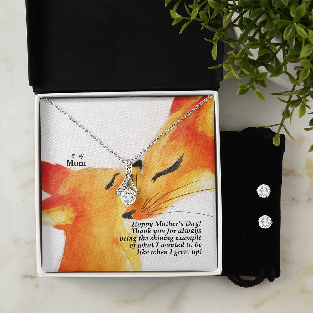 Happy Mother's Day! Thank You For Always Being The Shining Example - Alluring Beauty Necklace & Clear CZ Earrings - Gift for Mom
