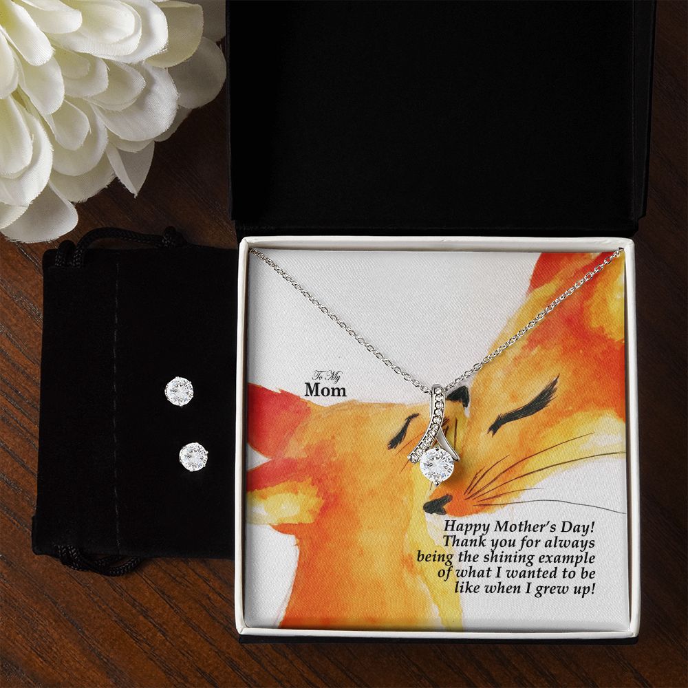 Happy Mother's Day! Thank You For Always Being The Shining Example - Alluring Beauty Necklace & Clear CZ Earrings - Gift for Mom