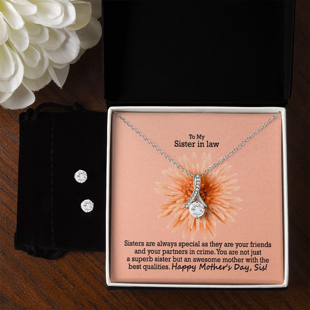 You Are Not Just A Superb Sister But An Awesome Mother With The Best Qualities - Happy Mother's Day - Alluring Beauty Necklace & Clear CZ Earrings - Gift for Sister in law