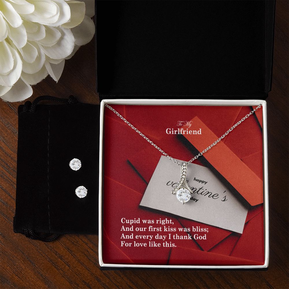 To My Girlfriend, And Every Day I Thank God For Love Like This - Alluring Beauty Necklace & Clear CZ Earrings - Gift for Girlfriend