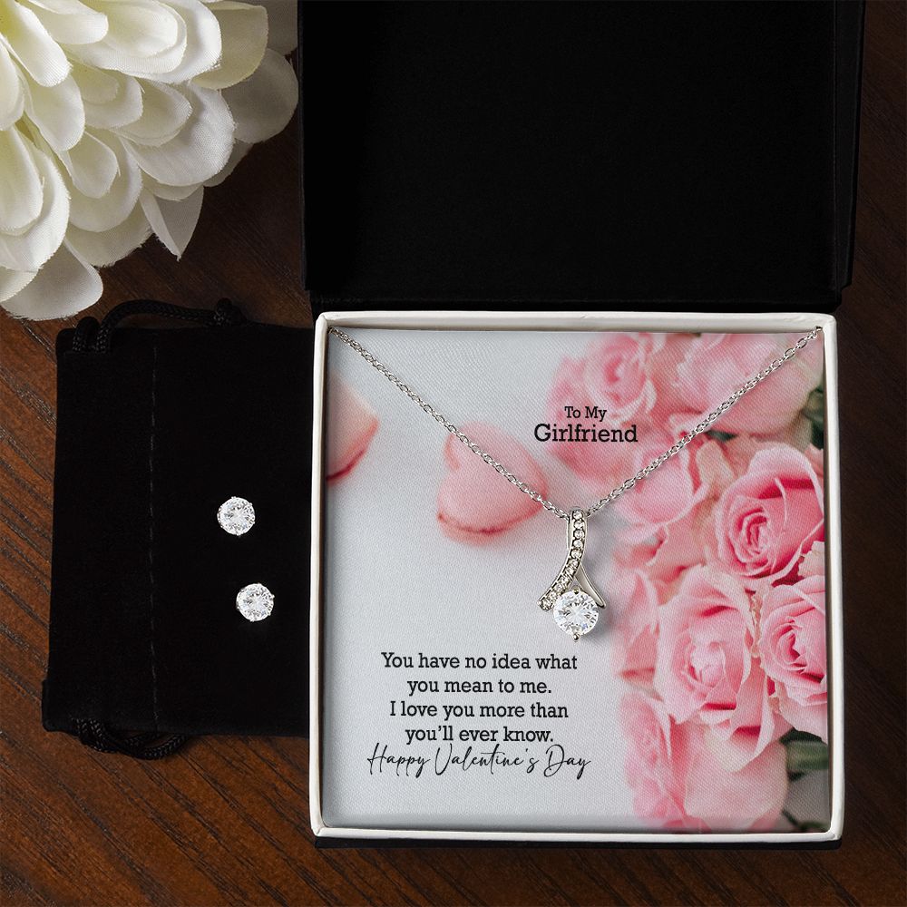 To My Girlfriend, I Love You More Than You'll Ever Know, Happy Valentine's Day - Alluring Beauty Necklace & Clear CZ Earrings - Gift for Girlfriend