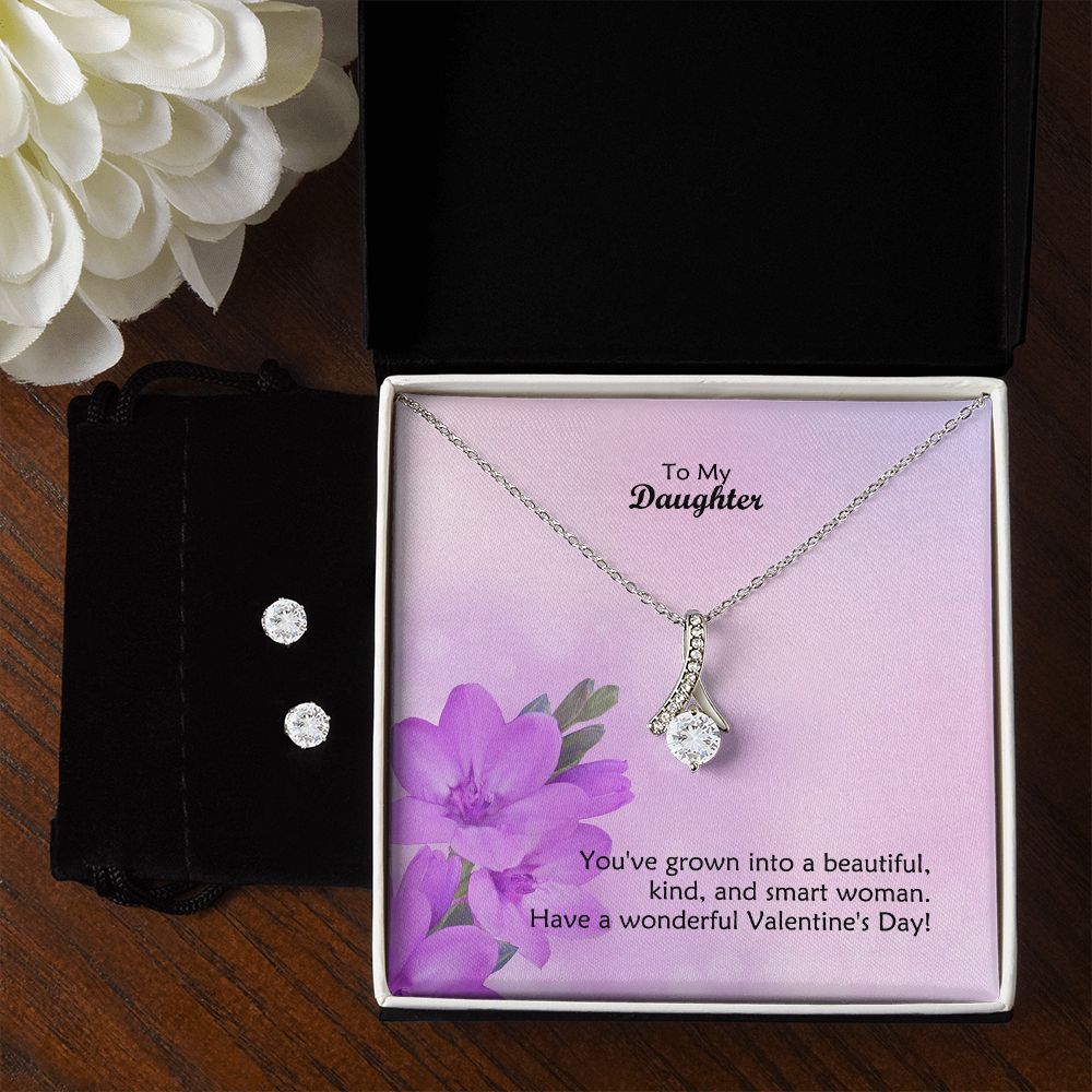 To My Daughter, Have A Wonderful Valentine's Day - Alluring Beauty Necklace & Clear CZ Earrings - Gift for Daughter