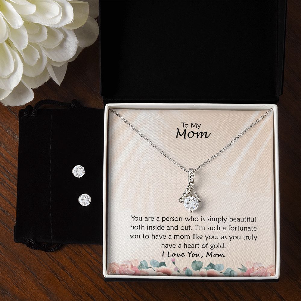 To My Mom, You Are A Person Who Is Simply Beautiful Both Inside and Out - Alluring Beauty & Clear CZ Earrings - Gift for Mom