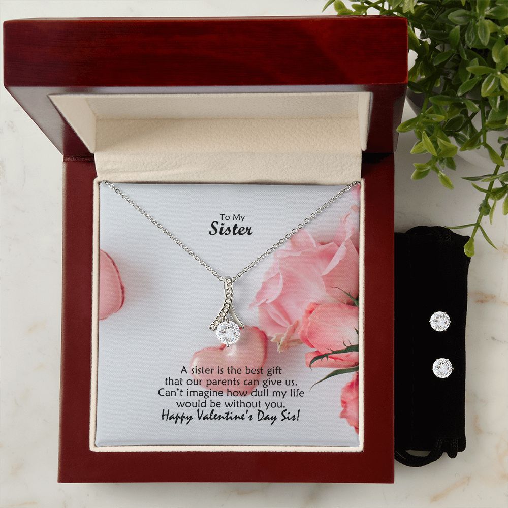 To My Sister, A Sister Is The Best Gift - Alluring Beauty Necklace & Clear CZ Earrings - Gift for Sister