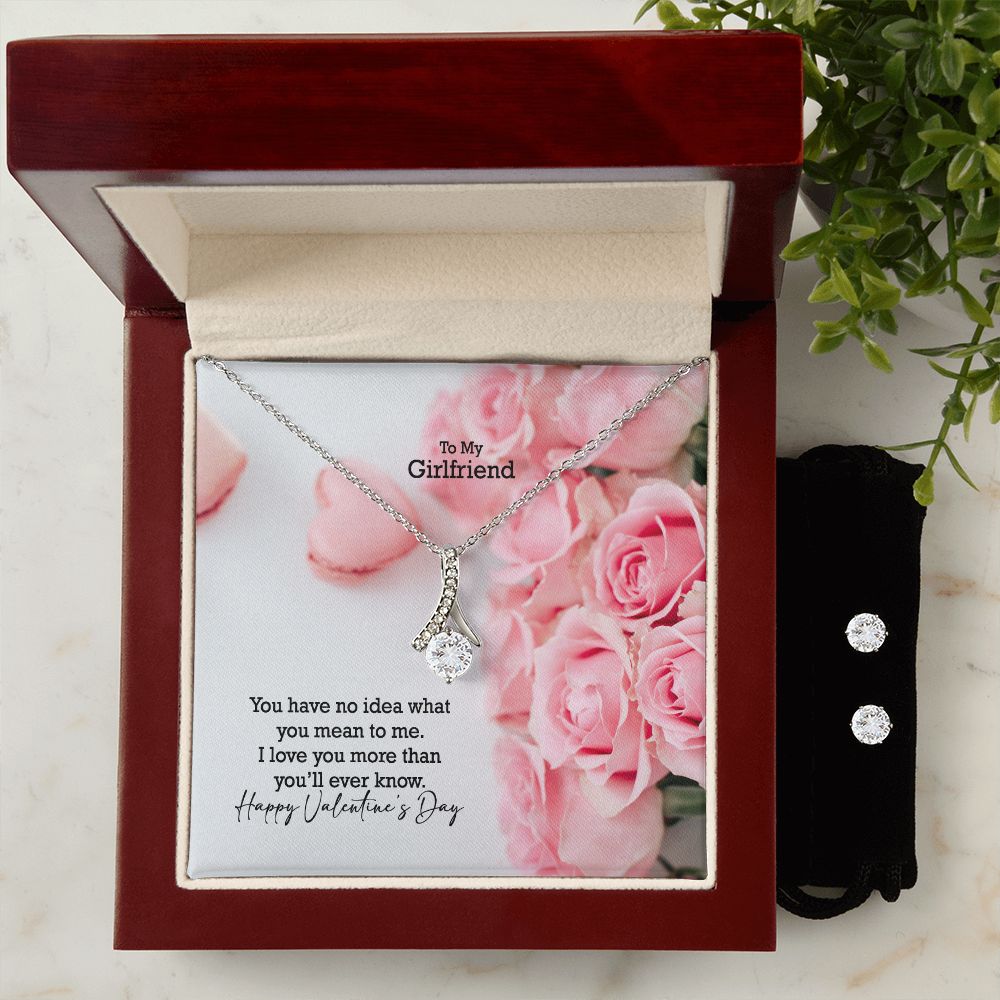 To My Girlfriend, I Love You More Than You'll Ever Know, Happy Valentine's Day - Alluring Beauty Necklace & Clear CZ Earrings - Gift for Girlfriend