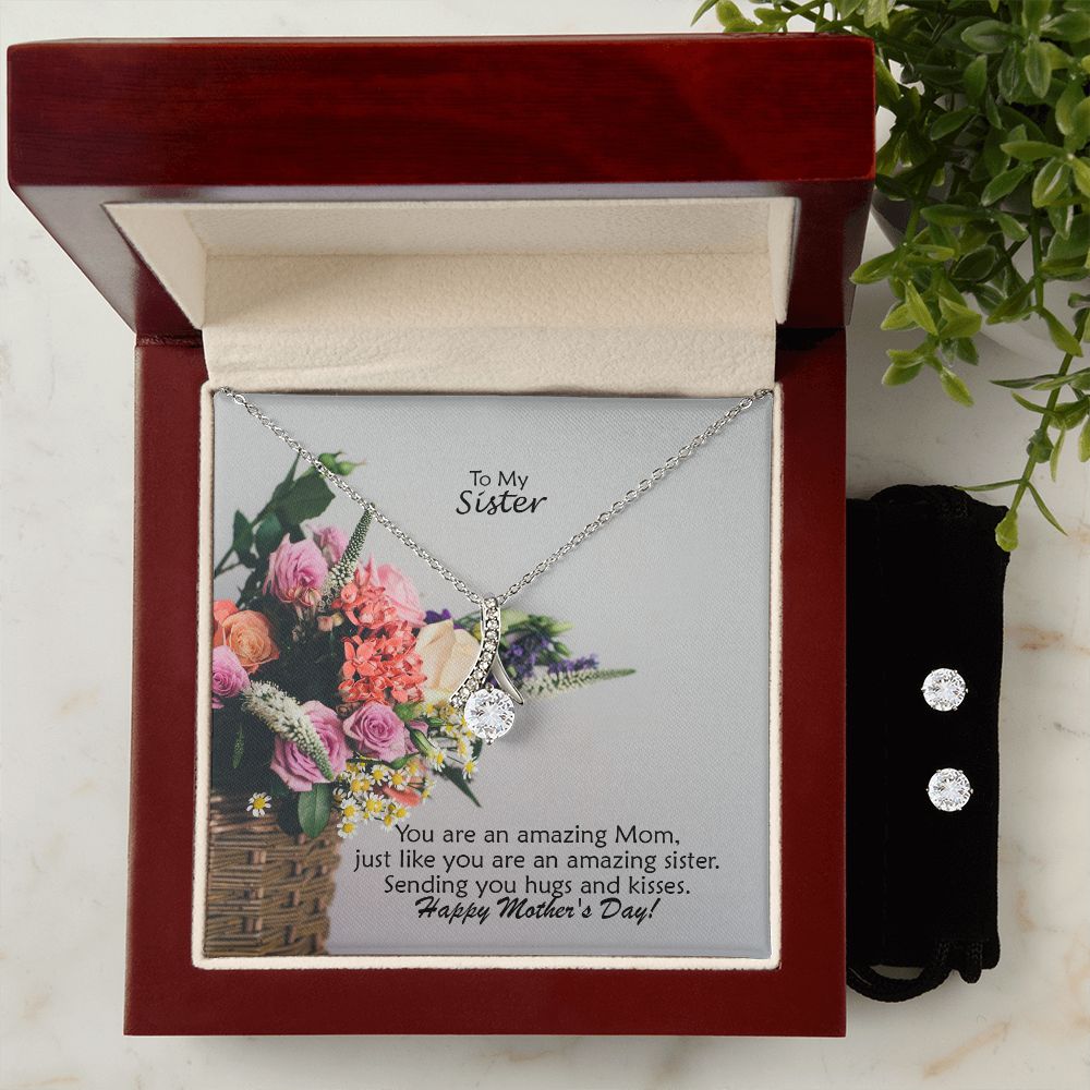 You Are An Amazing Mom, Just Like You Are An Amazing Sister - Happy Mother's Day - Alluring Beauty Necklace & Clear CZ Earrings - Gift for Sister