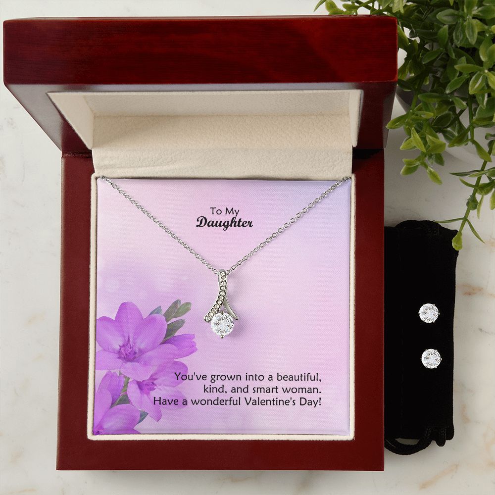 To My Daughter, Have A Wonderful Valentine's Day - Alluring Beauty Necklace & Clear CZ Earrings - Gift for Daughter