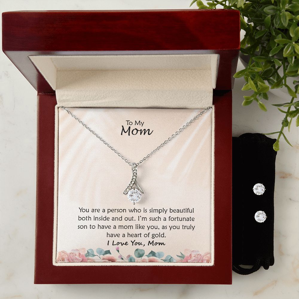 To My Mom, You Are A Person Who Is Simply Beautiful Both Inside and Out - Alluring Beauty & Clear CZ Earrings - Gift for Mom