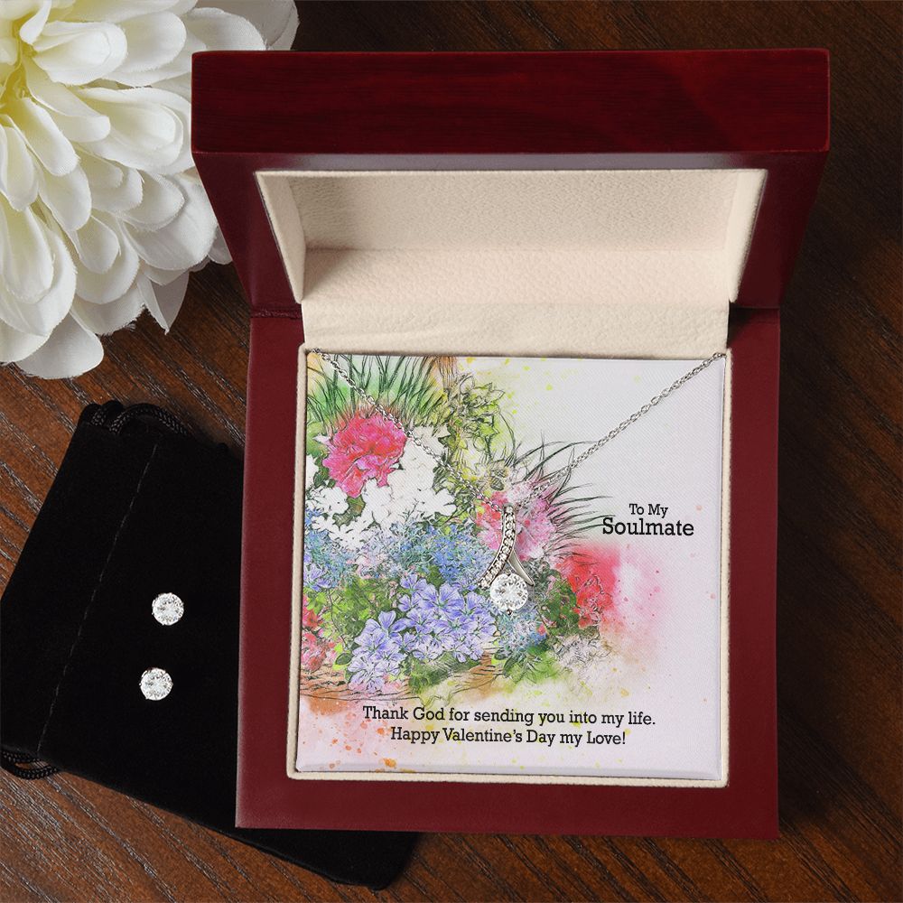 To My Soulmate, Thank God for Sending You Into My Life - Alluring Beauty Necklace & Clear CZ Earrings - Gift for Her