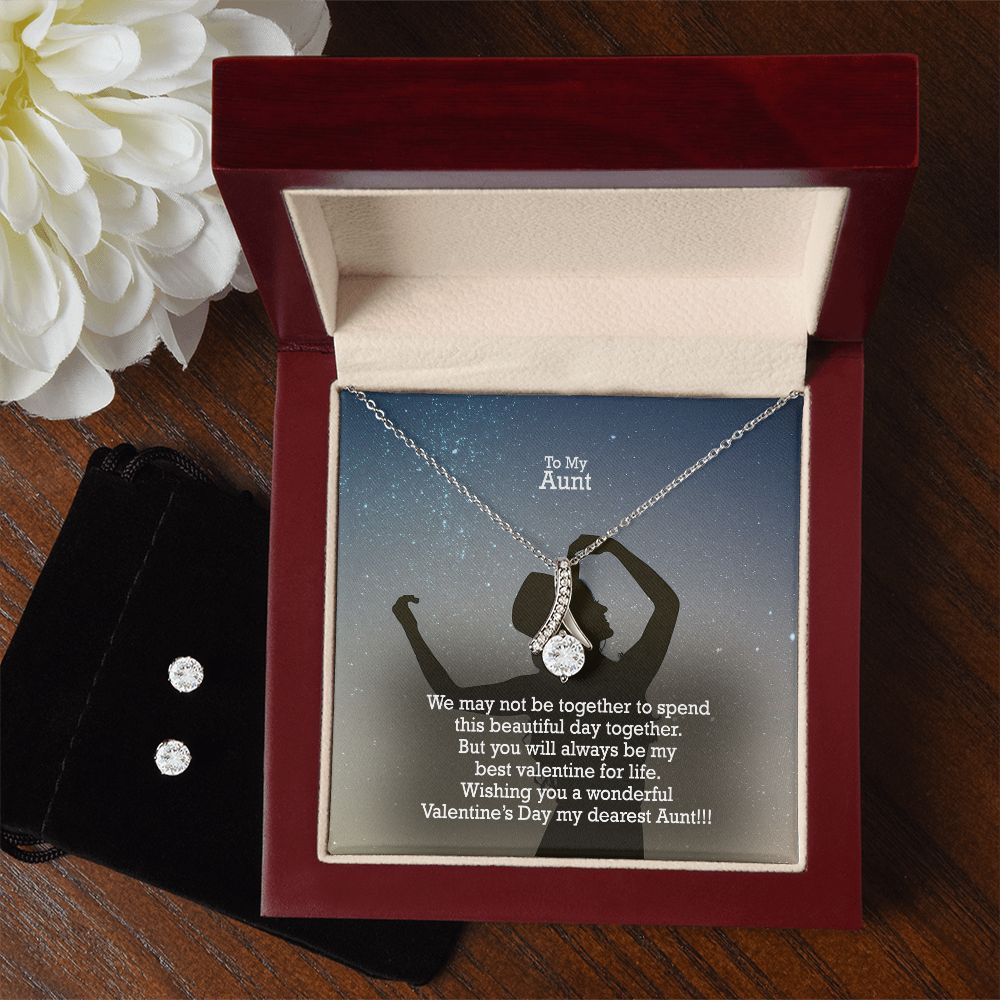 To My Aunt, Wishing You A Wonderful Valentine's Day My Dearest Aunt - Alluring Beauty Necklace & Clear CZ Earrings - Gift for Aunt