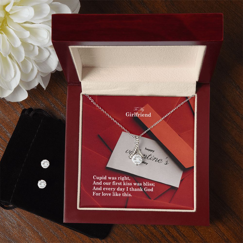 To My Girlfriend, And Every Day I Thank God For Love Like This - Alluring Beauty Necklace & Clear CZ Earrings - Gift for Girlfriend