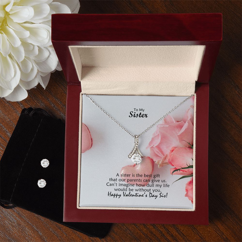 To My Sister, A Sister Is The Best Gift - Alluring Beauty Necklace & Clear CZ Earrings - Gift for Sister
