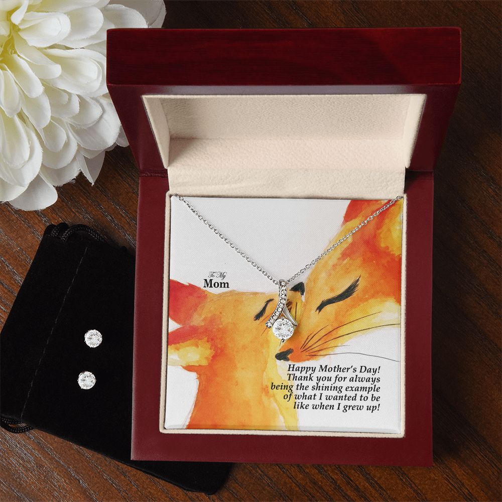 Happy Mother's Day! Thank You For Always Being The Shining Example - Alluring Beauty Necklace & Clear CZ Earrings - Gift for Mom