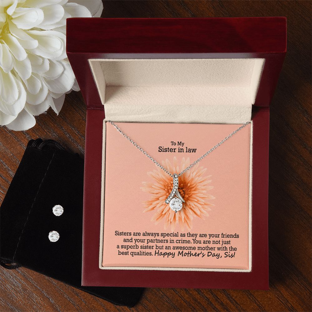 You Are Not Just A Superb Sister But An Awesome Mother With The Best Qualities - Happy Mother's Day - Alluring Beauty Necklace & Clear CZ Earrings - Gift for Sister in law