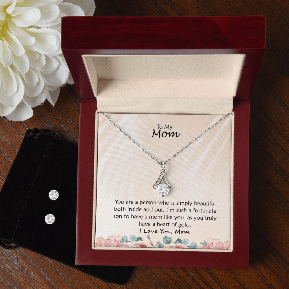To My Mom, You Are A Person Who Is Simply Beautiful Both Inside and Out - Alluring Beauty & Clear CZ Earrings - Gift for Mom