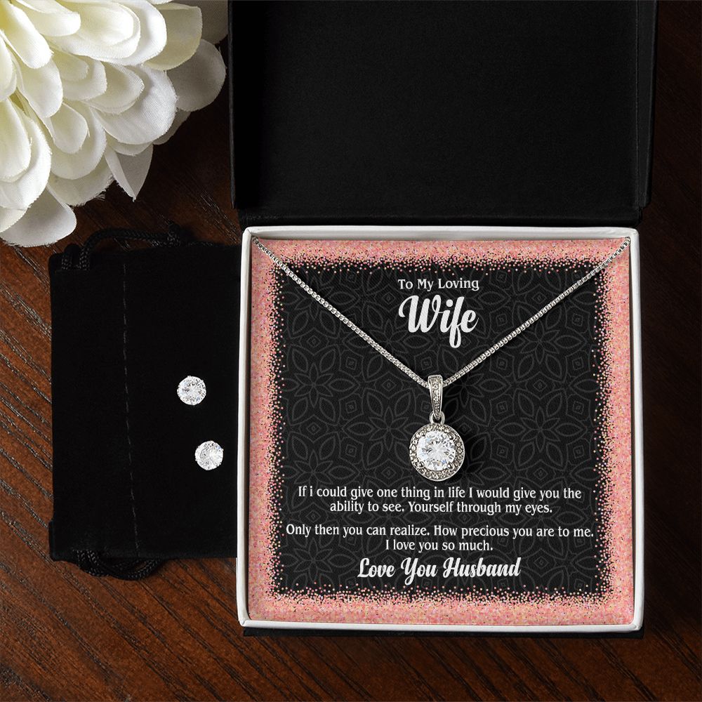 To My Loving Wife, I Love You So Much - Eternal Hope Necklace & Clear CZ Earrings - Gift for Wife