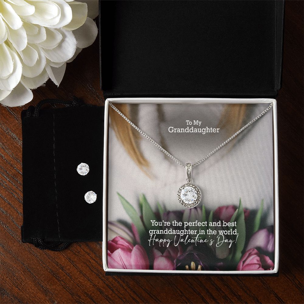 To My Granddaughter, You're The Perfect & Best Granddaughter In The World - Eternal Hope Necklace & Clear CZ Earrings - Gift for Granddaughter