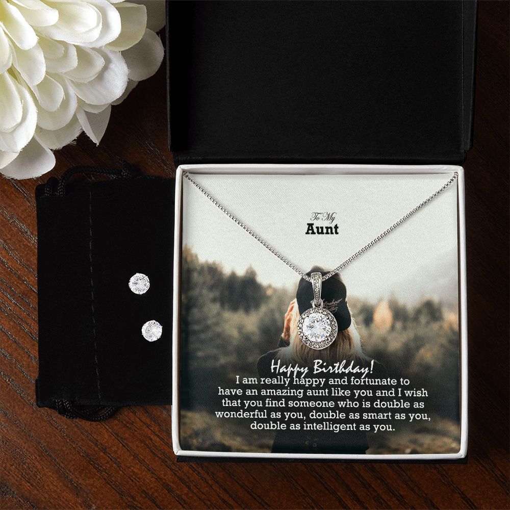 To My Aunt, I Am Really Happy & Fortunate To Have An Amazing Aunt Like You - Eternal Hope Necklace & Clear CZ Earrings - Gift for Aunt