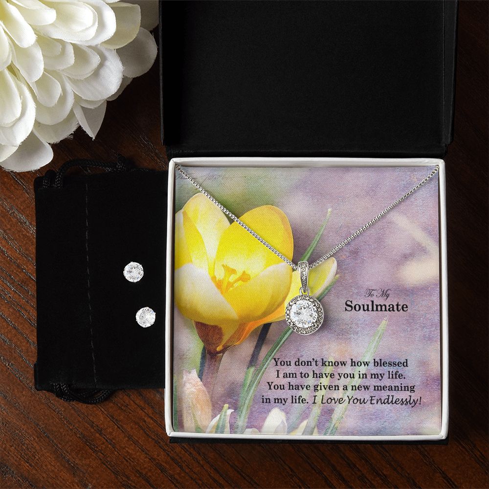 To My Soulmate, You Have Given A New Meaning In My Life - Eternal Hope Necklace & Clear CZ Earrings - Gift for Her