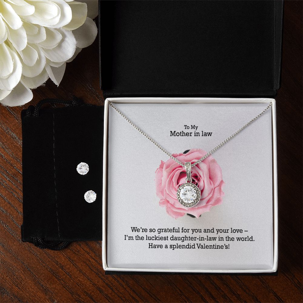To My Mother in law, I'm The Luckiest Daughter-in-law in The World - Eternal Hope Necklace & Clear CZ Earrings - Gift for Mother in Law