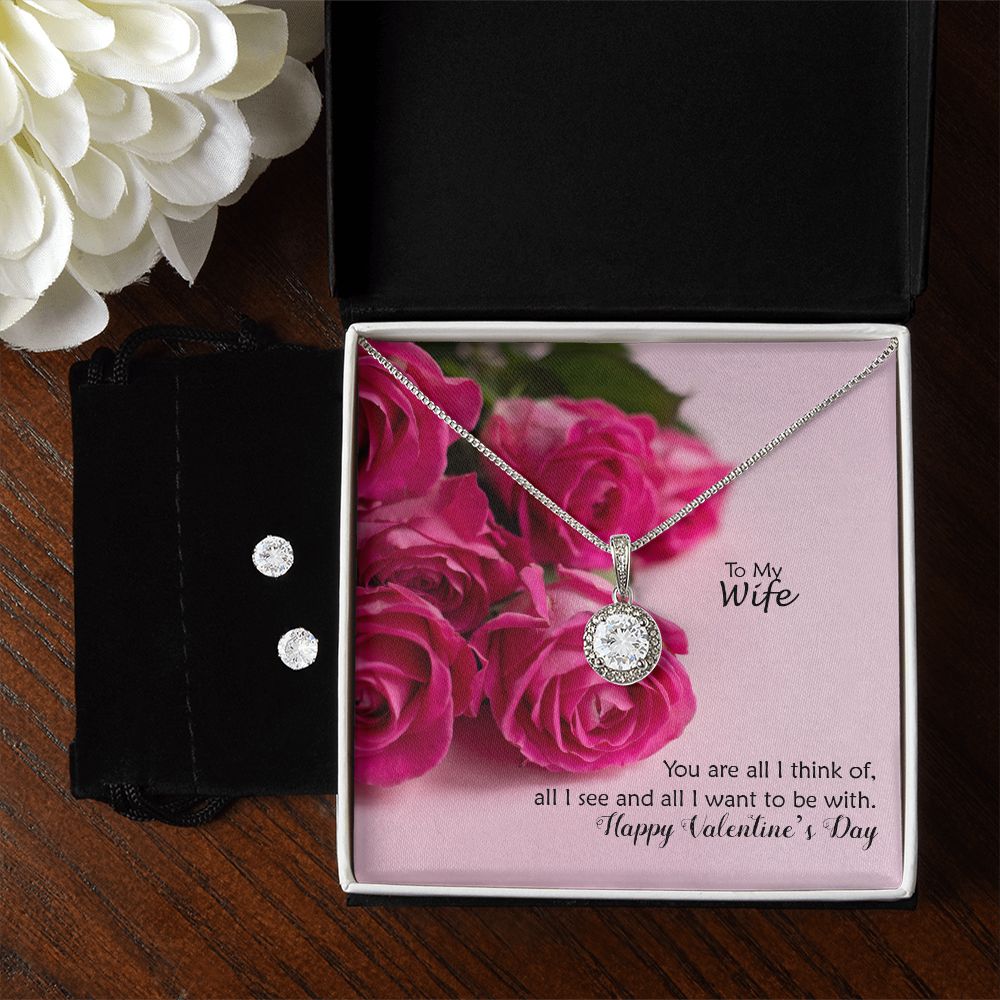 To My Wife, You are All I Think of, all I See & All I Want To Be With - Eternal Hope Necklace & Clear CZ Earrings - Gift for Wife