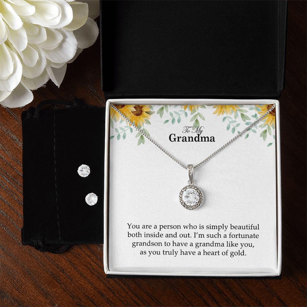To My Grandma, You Are A Person Who Is Simply Beautiful Both Inside and Out - Eternal Hope Necklace & Clear CZ Earrings - Gift for Grandma