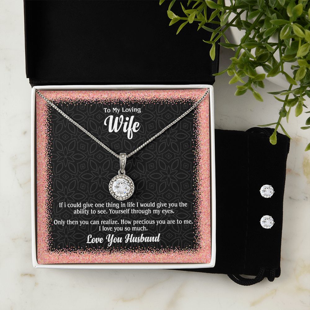 To My Loving Wife, I Love You So Much - Eternal Hope Necklace & Clear CZ Earrings - Gift for Wife