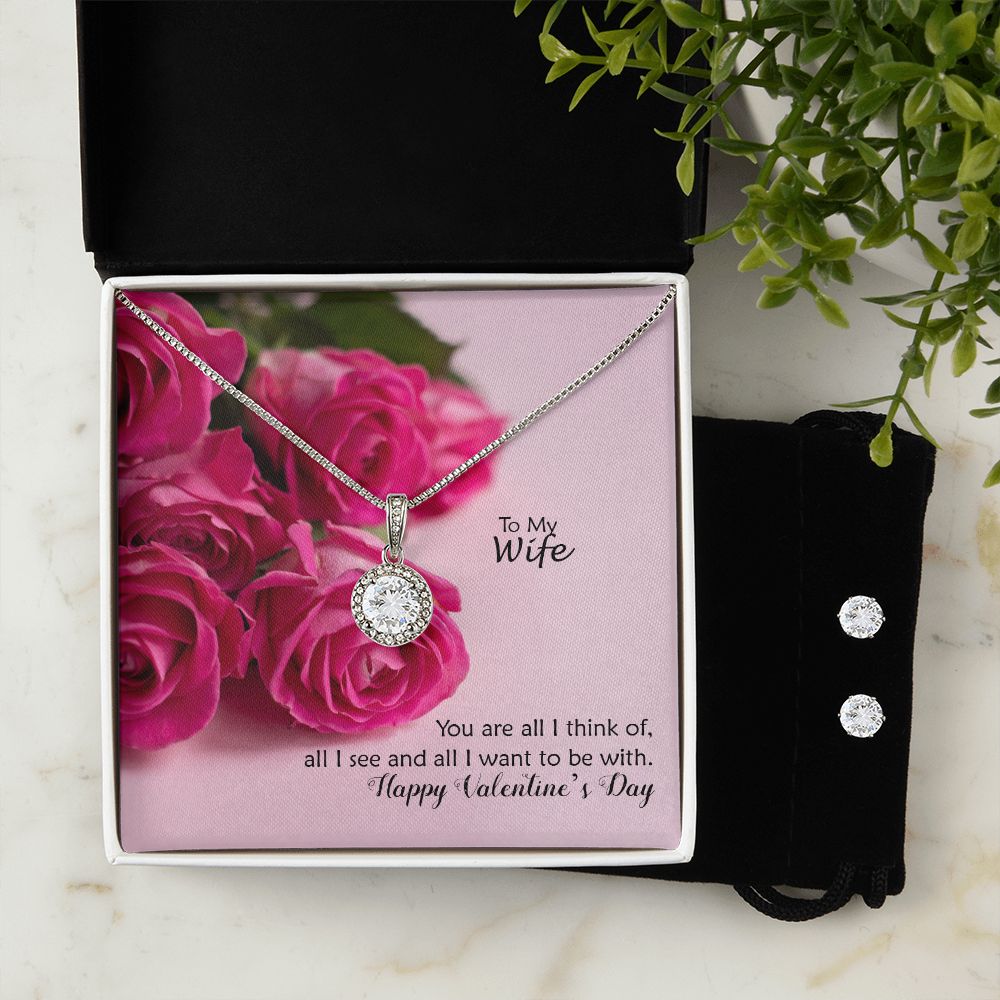 To My Wife, You are All I Think of, all I See & All I Want To Be With - Eternal Hope Necklace & Clear CZ Earrings - Gift for Wife