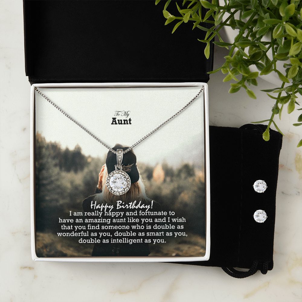 To My Aunt, I Am Really Happy & Fortunate To Have An Amazing Aunt Like You - Eternal Hope Necklace & Clear CZ Earrings - Gift for Aunt