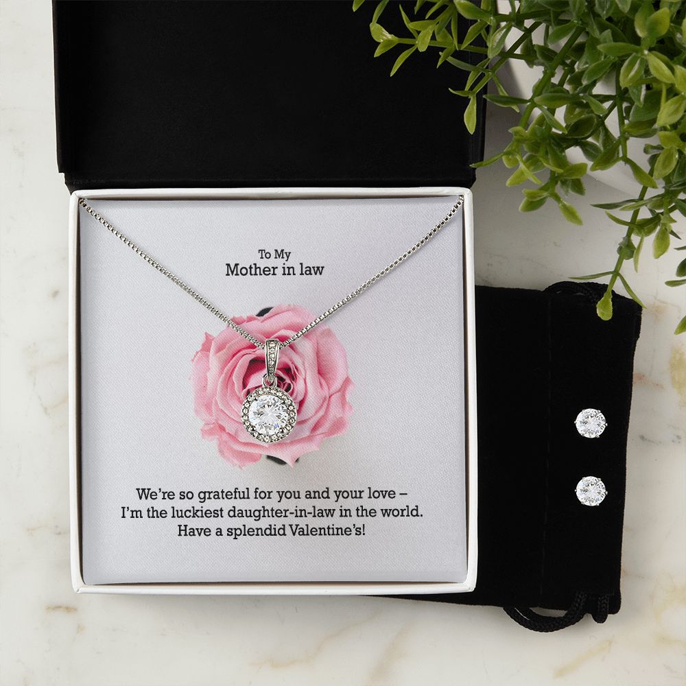 To My Mother in law, I'm The Luckiest Daughter-in-law in The World - Eternal Hope Necklace & Clear CZ Earrings - Gift for Mother in Law