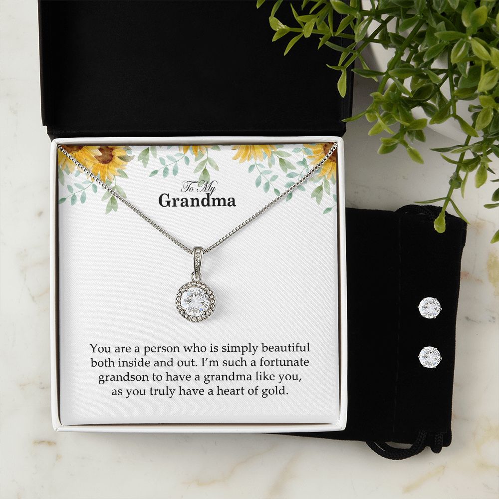 To My Grandma, You Are A Person Who Is Simply Beautiful Both Inside and Out - Eternal Hope Necklace & Clear CZ Earrings - Gift for Grandma