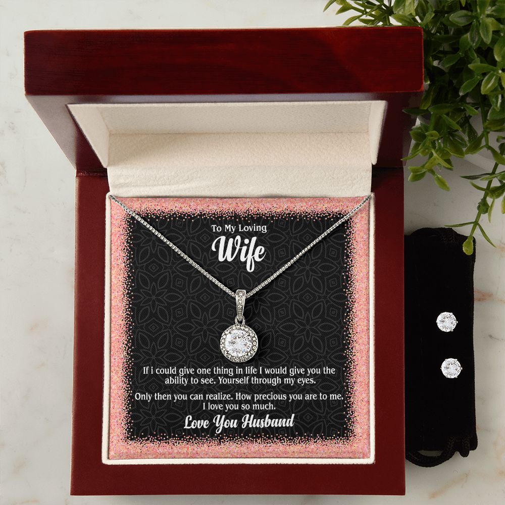 To My Loving Wife, I Love You So Much - Eternal Hope Necklace & Clear CZ Earrings - Gift for Wife